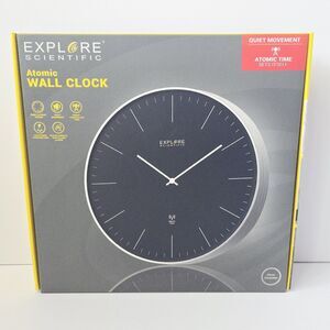 Explore Scientific Atomic Wall Clock Stainless Steel Silver Frame New Quiet